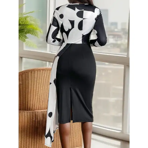 Asymmetrical Slit Round Neck Long Sleeve Midi Dress