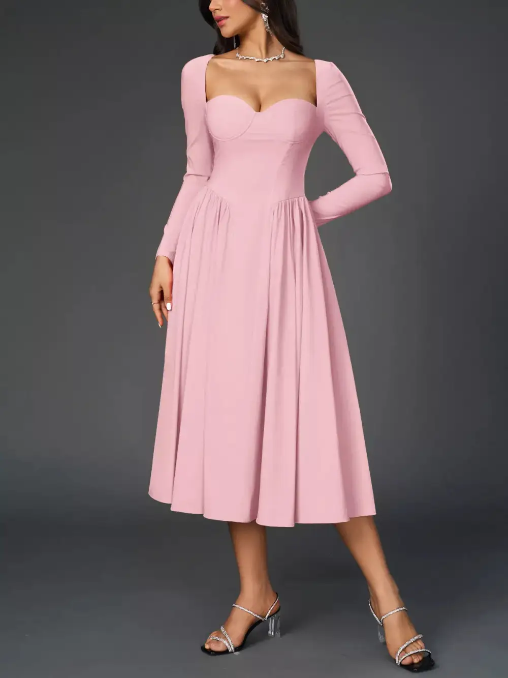 Long Sleeve Maxi Tie Detail Dress