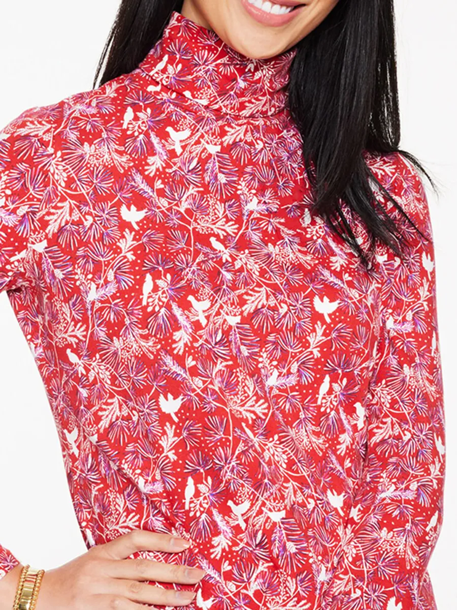 Women's Fashionable Floral And Bird Pattern Cotton Pullover Sweater