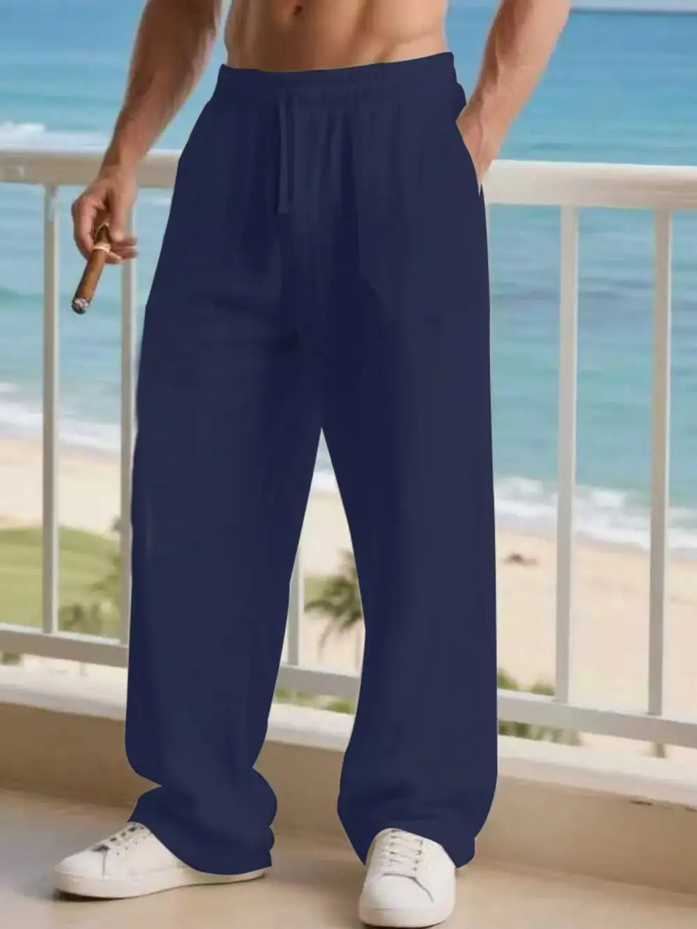 Men's Full Size Casual Loose Linen Pants Plus