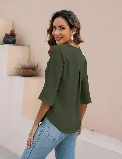 7PACK-Casual Blouses 3/4 Sleeve V Neck Ruffle Tops
