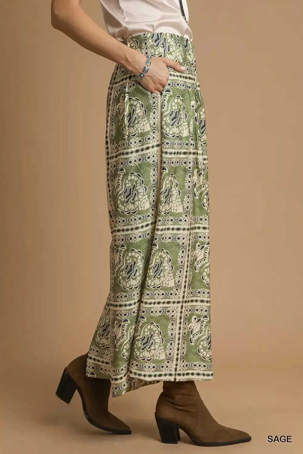 Bohemian Print Pants With Pocket
