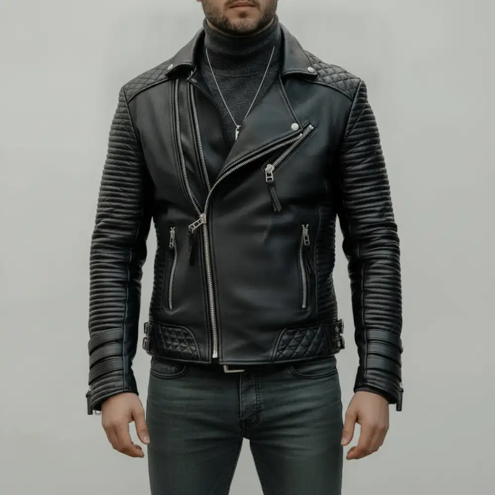 Statement Leather Biker Motorcycle Multi Pocket Jacket