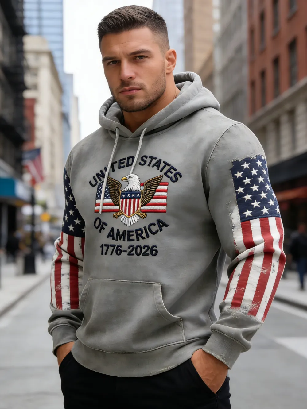 USA 250Th Anniversary ✦ Final Clearance Sale UNITED STATES OF AMERICA Embroidery Pattern Patchwork Hooded Sweatshirt