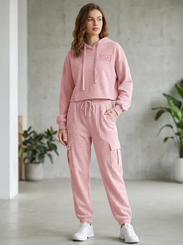 Women's Casual Sporty OA Logo Printed Hooded Jogger Set