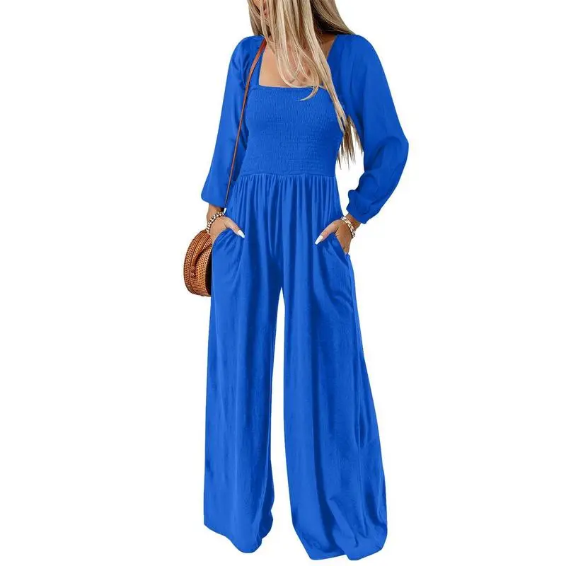 CLEARANCE SALE  Women's Casual Loose Overalls Jumpsuits One Piece Long Sleeve Wide Leg Long Pant Rompers With Pockets Plus Size Packge Suit