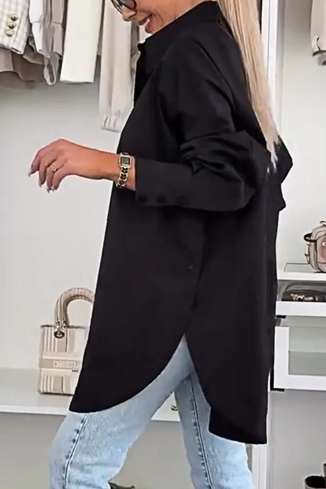 5PACK-Solid Color Irregular Side Long Sleeve Shirt