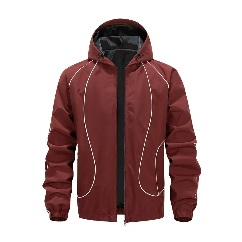 Contrast Piping Hooded Windbreaker