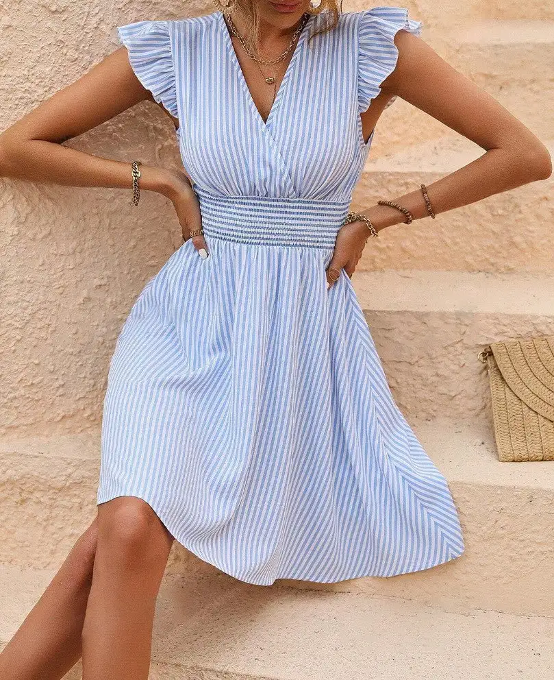 Rosalind Striped Flutter Sleeve Dress