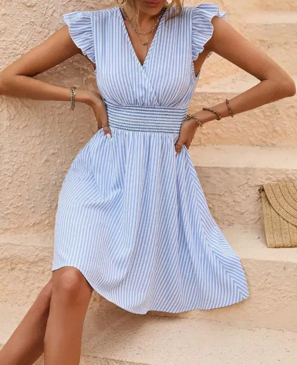 Rosalind Striped Flutter Sleeve Dress