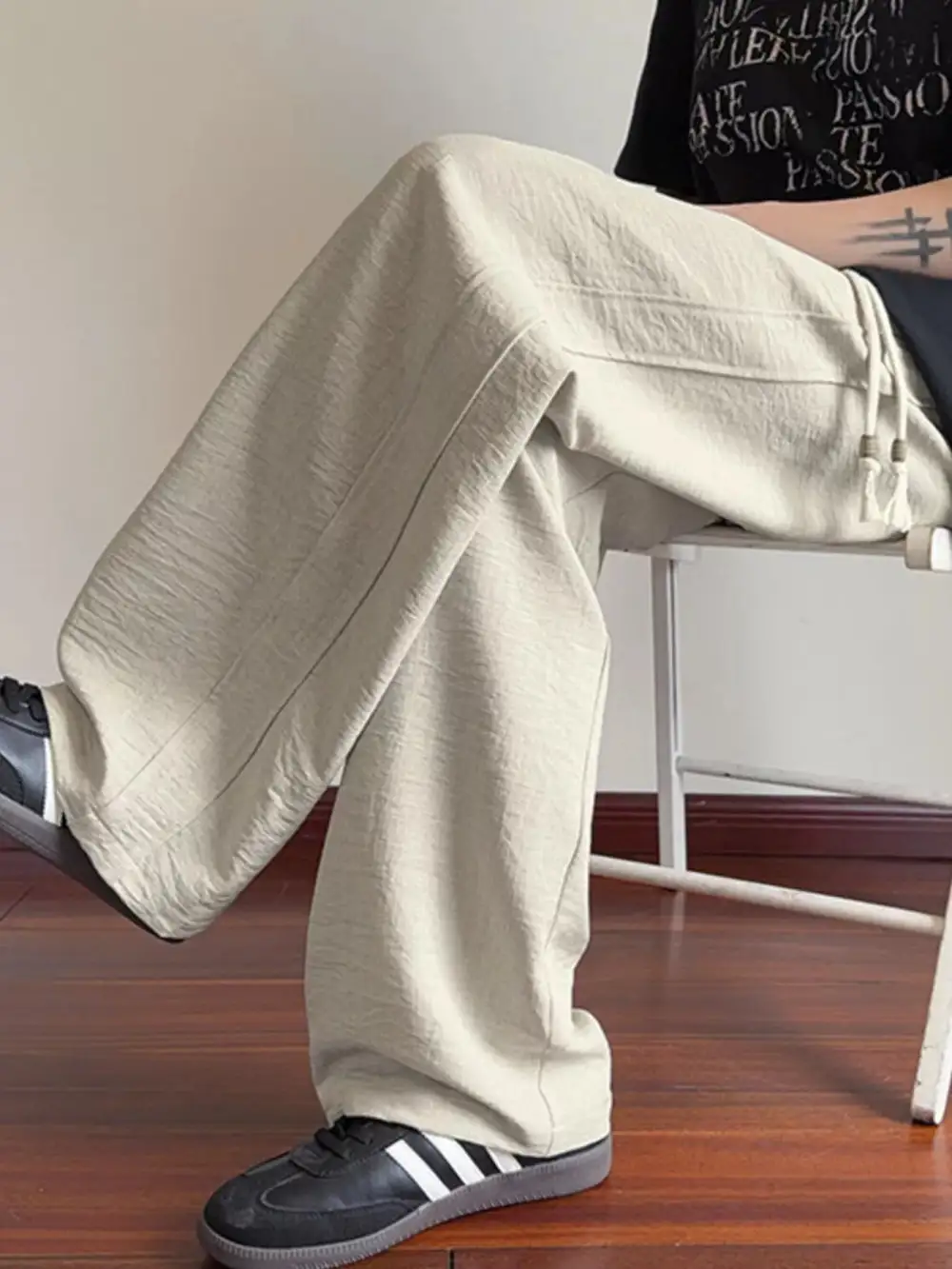 Textured Men's Plus Size Drawstring Loose Fit Pants