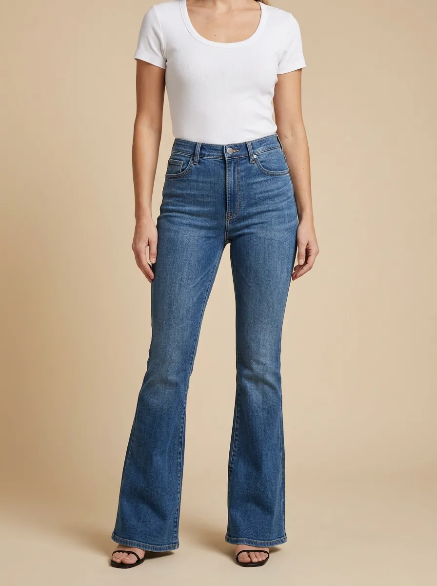 Women's High-Waisted Flare Denim Classic Five-Pocket Styling Jeans