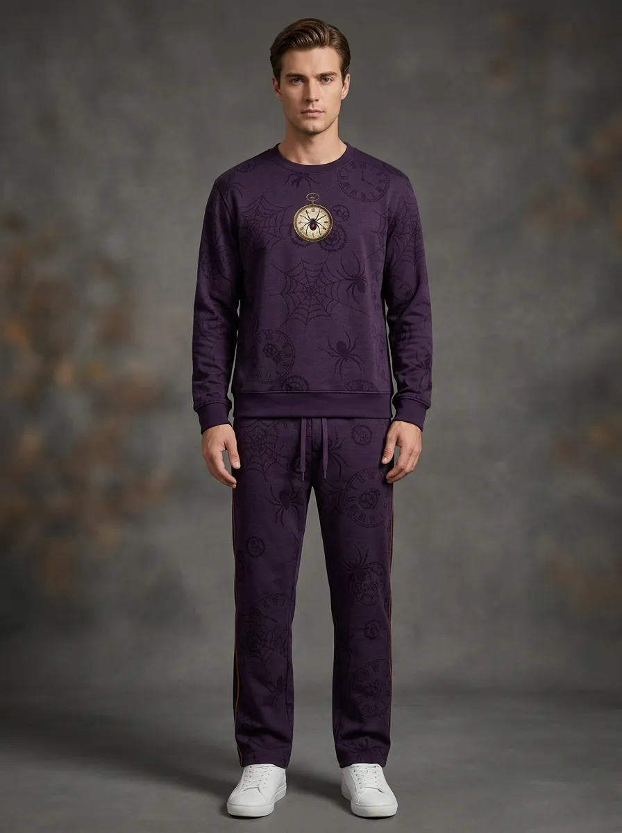 Men's Spiderweb-Clock Knit-Look Bomber-Jacket & Joggers Two-Piece Set