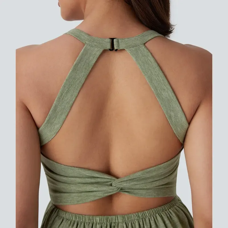 Women’s Backless Twisted Romper – 2-in-1 with Pocket