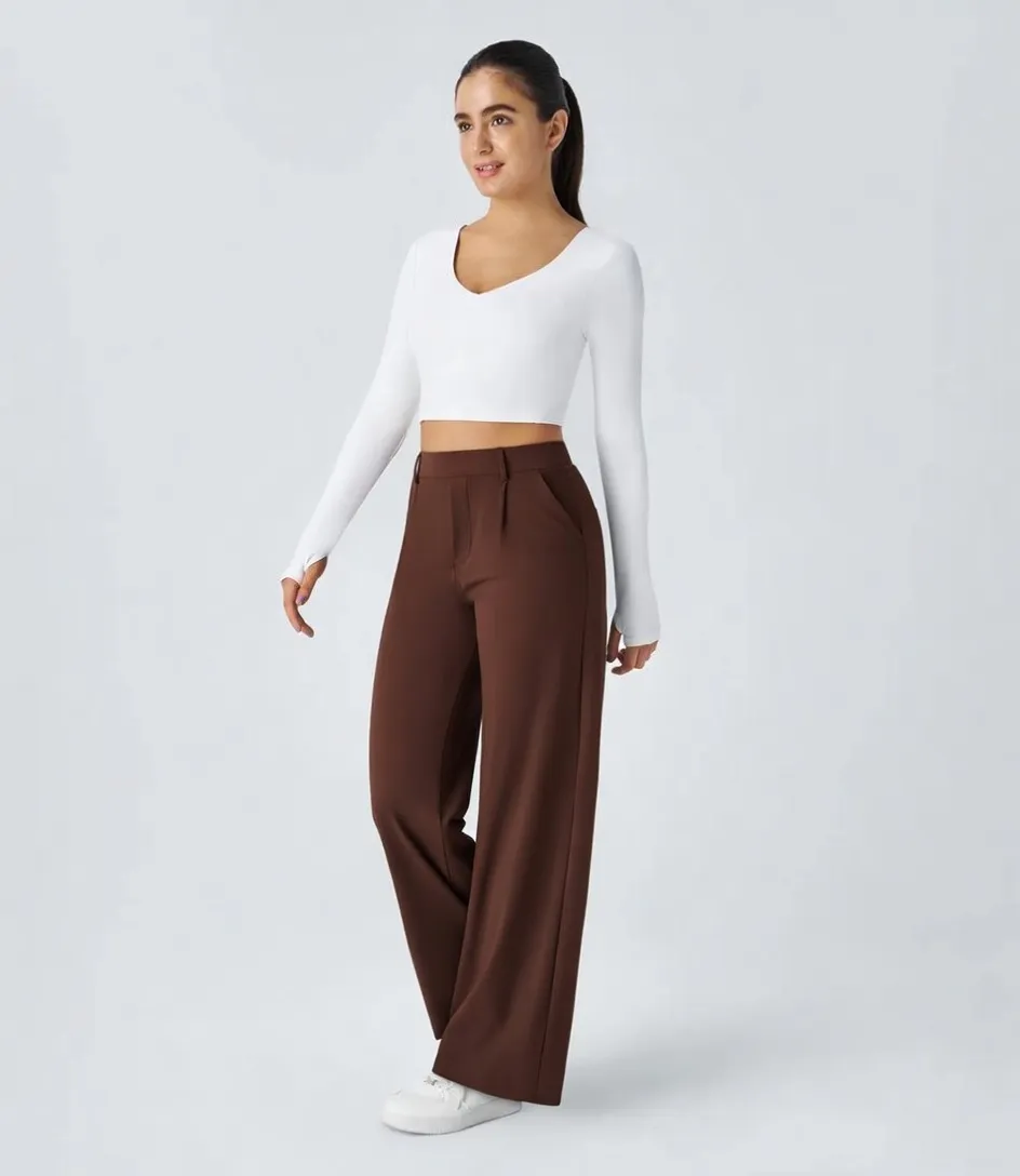 High-waist Pocket Straight-leg Work Pants