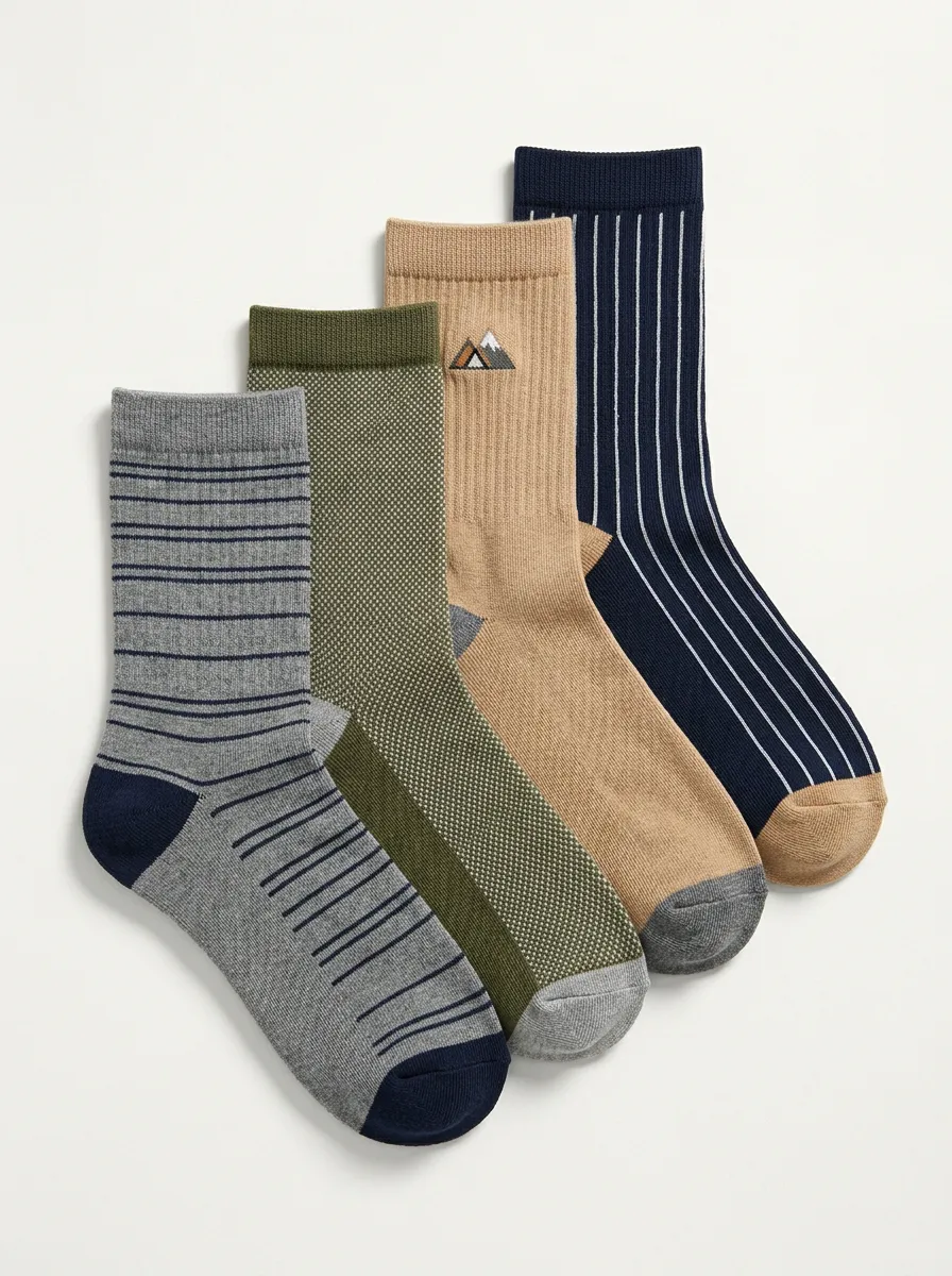 Weekend Striped Mountain Graphic Outdoor Modern Look Men's Four Pair Socks