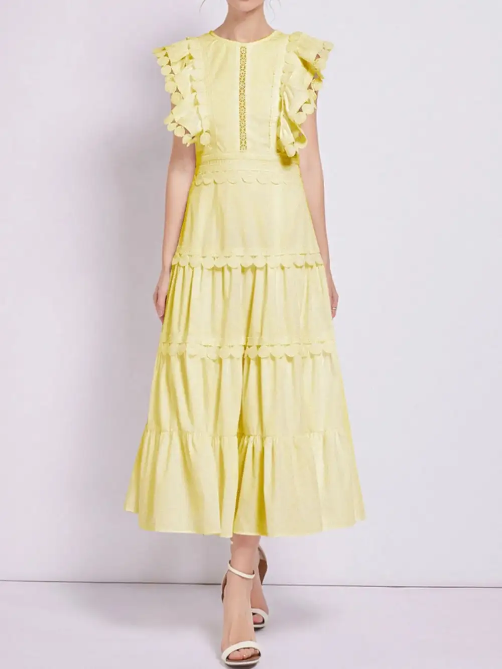 Embroidered Ruffle Tiered Dress Casual