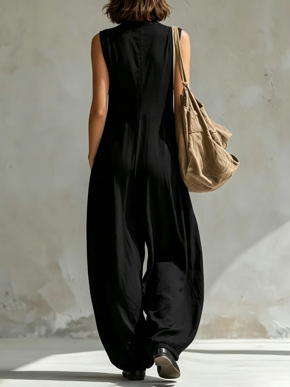Mouwloze Jumpsuits Met Wijde Pijpen Knoopzakken En Effen