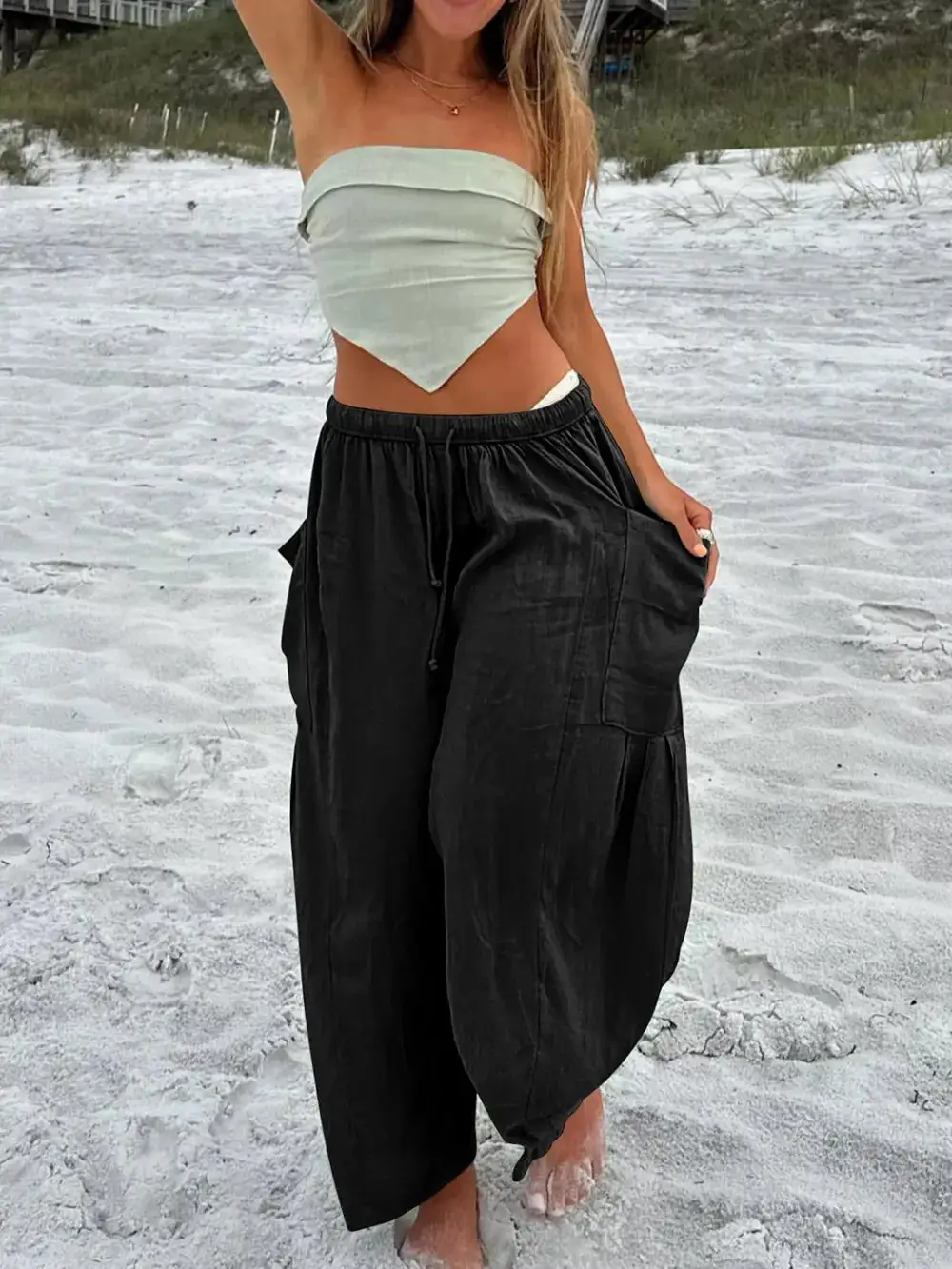 Casual Drawstring Pocket Detail Pants