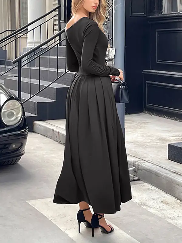High Pleated Long Maxi Dress