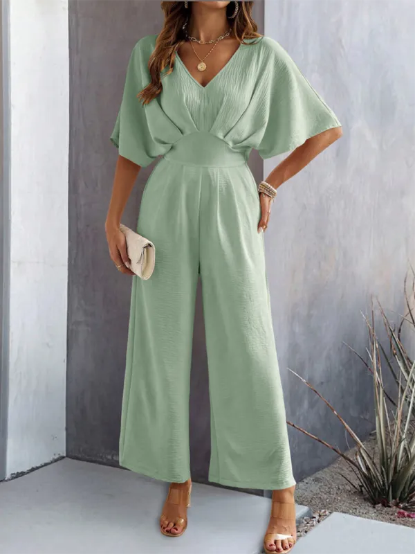 Short Sleeved Clean Wide Leg Jumpsuit Shorts