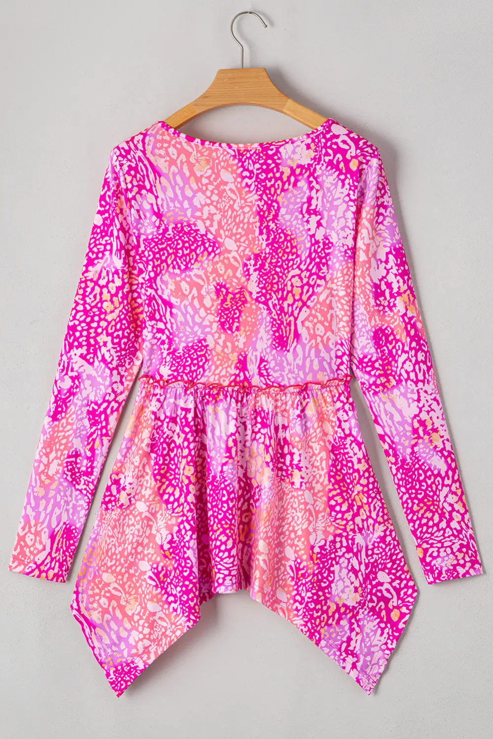 Rose Classic Leopard Print Handkerchief Hem Tunic Top