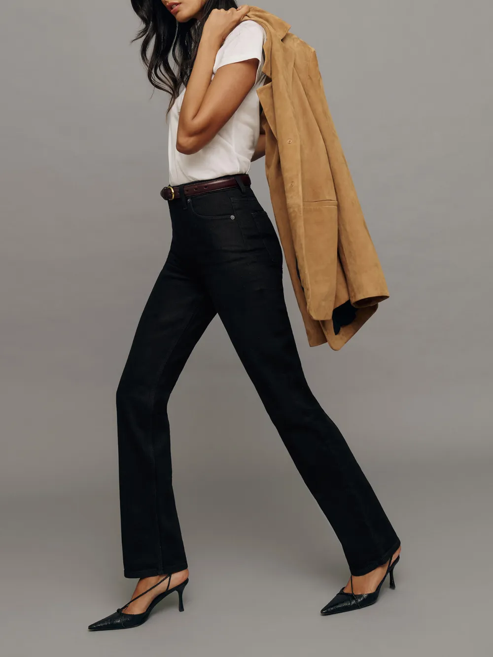 Stretch High Rise Straight Leg Jeans