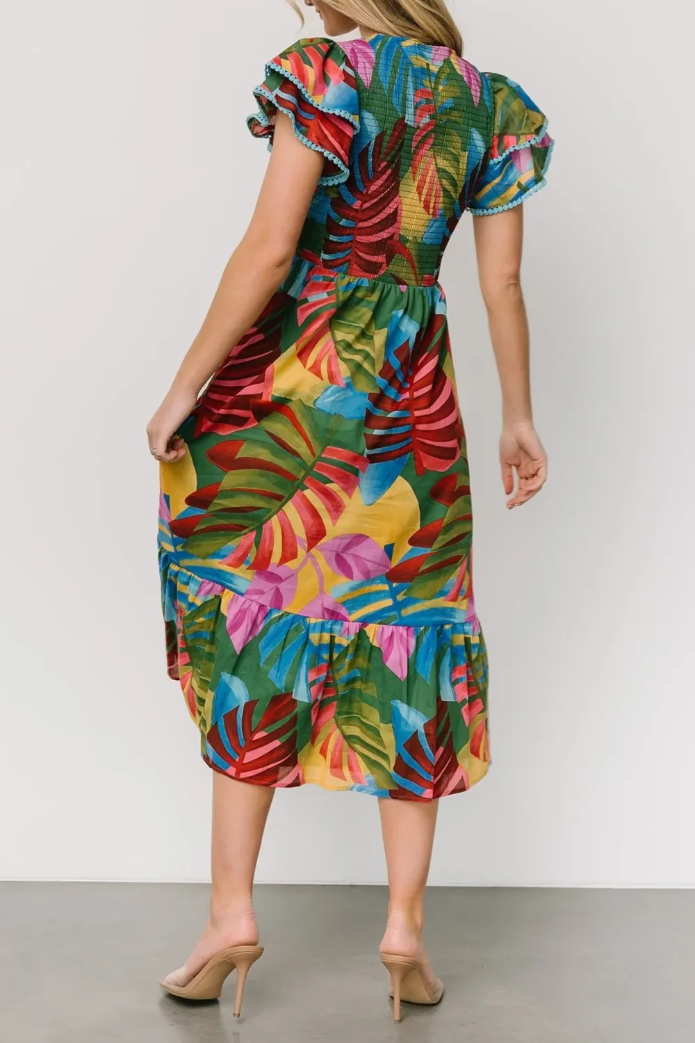 Retro Vintage Distressed Artistic Lotus Leaf Hem Dress