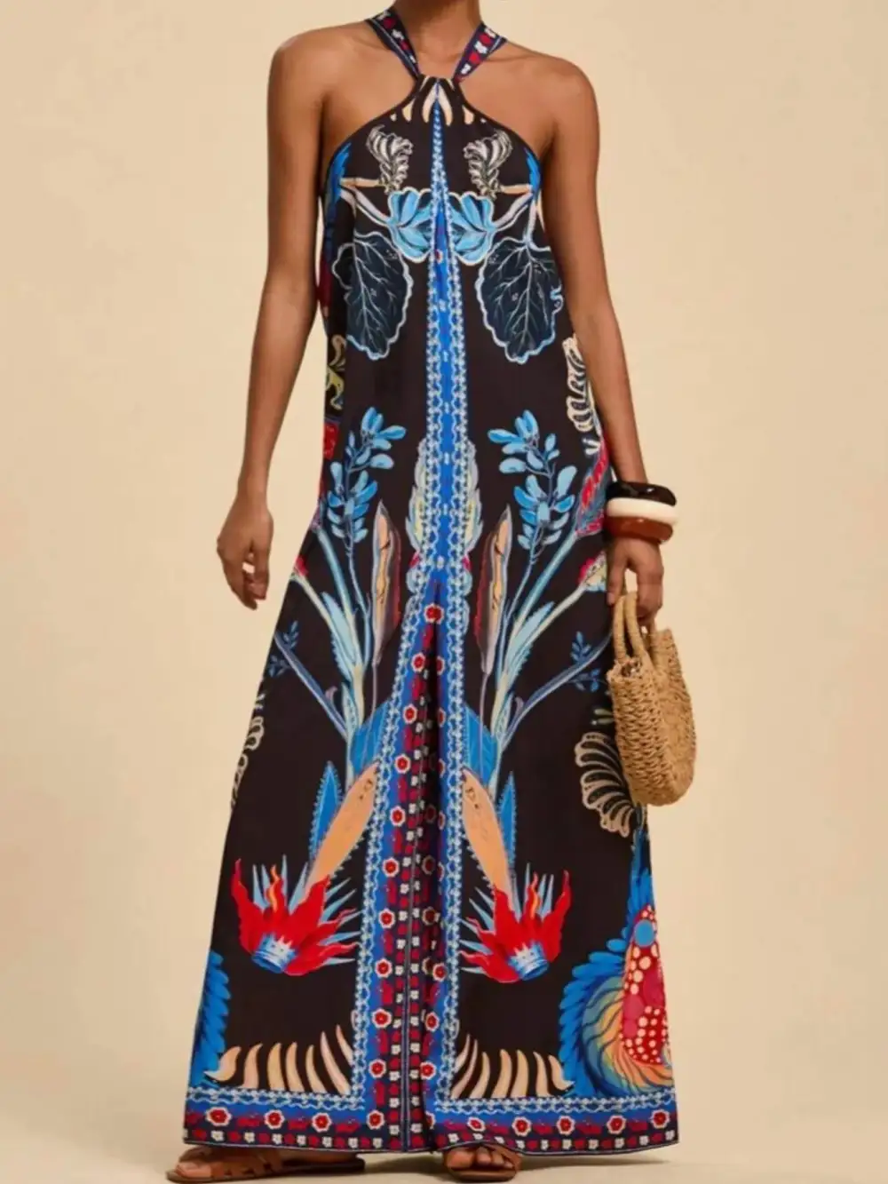 Printed Halter Wide Leg Jumpsuit