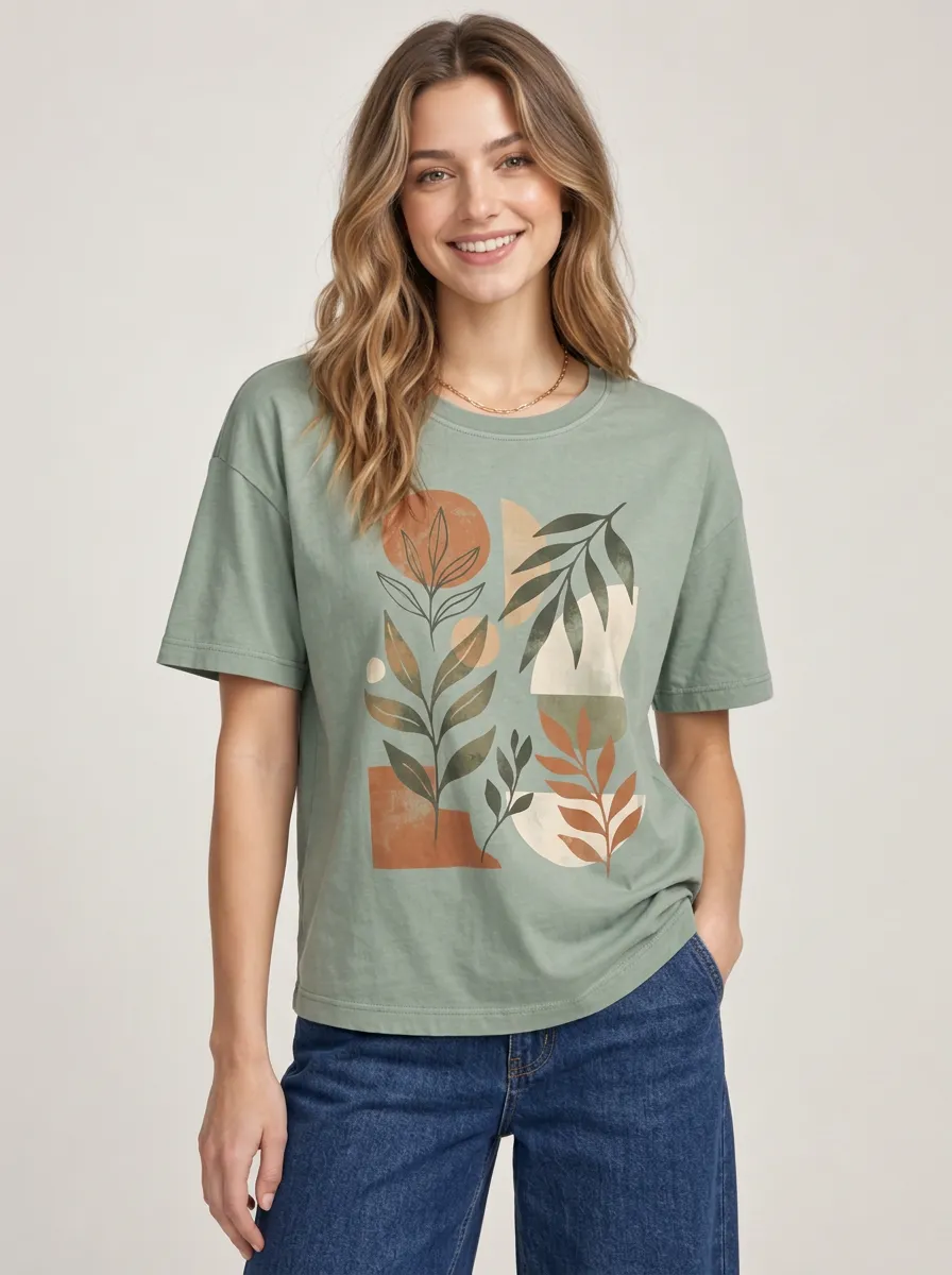 Artful Women's Boho Botanical Geometric Graphic Tee