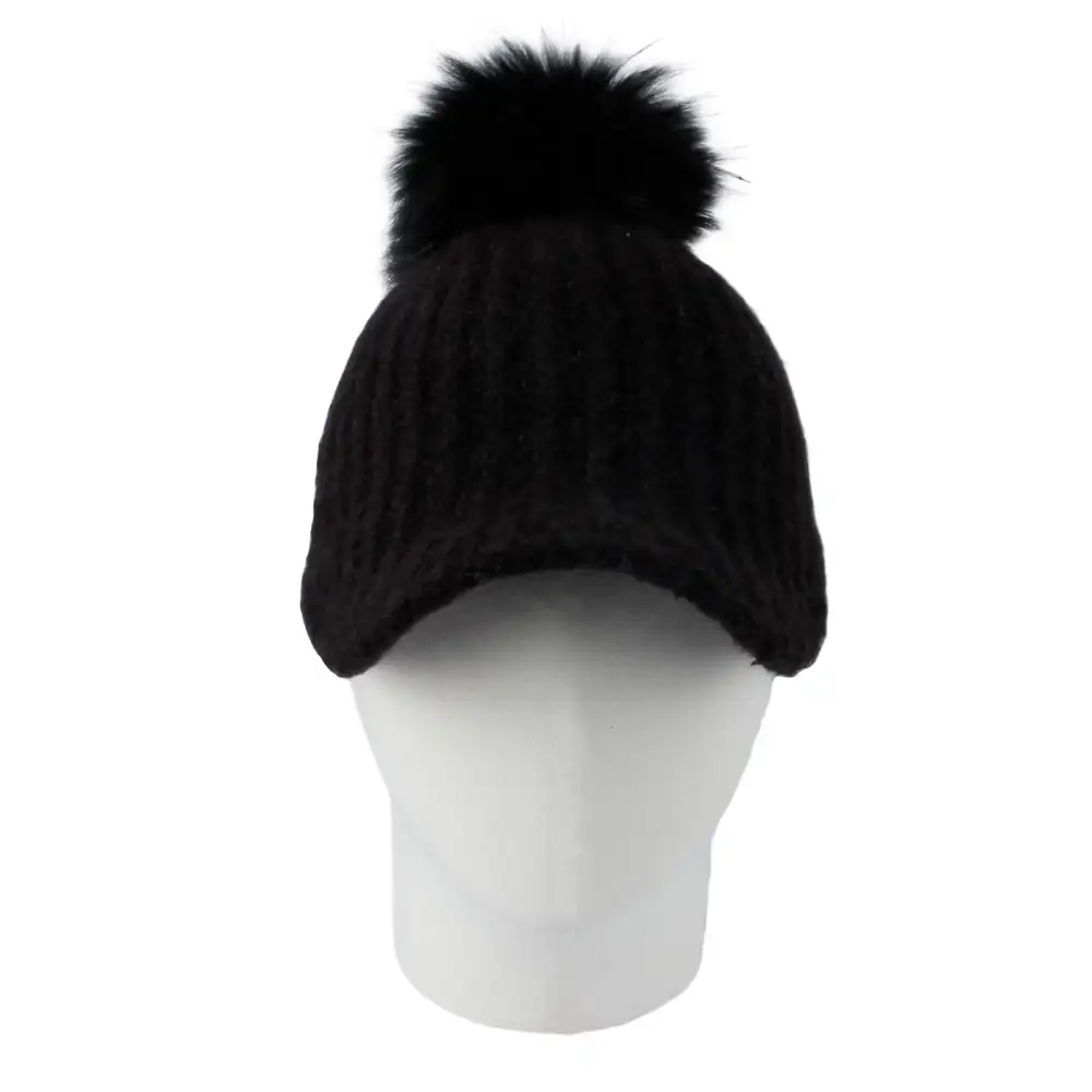 Knit Ribbed Pom Pom Sun Visor
