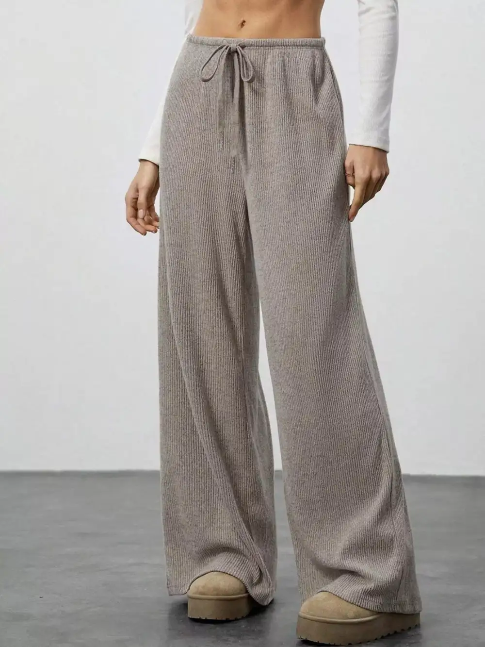 Wide Leg Relaxed Fit Drawstring Casual Pants