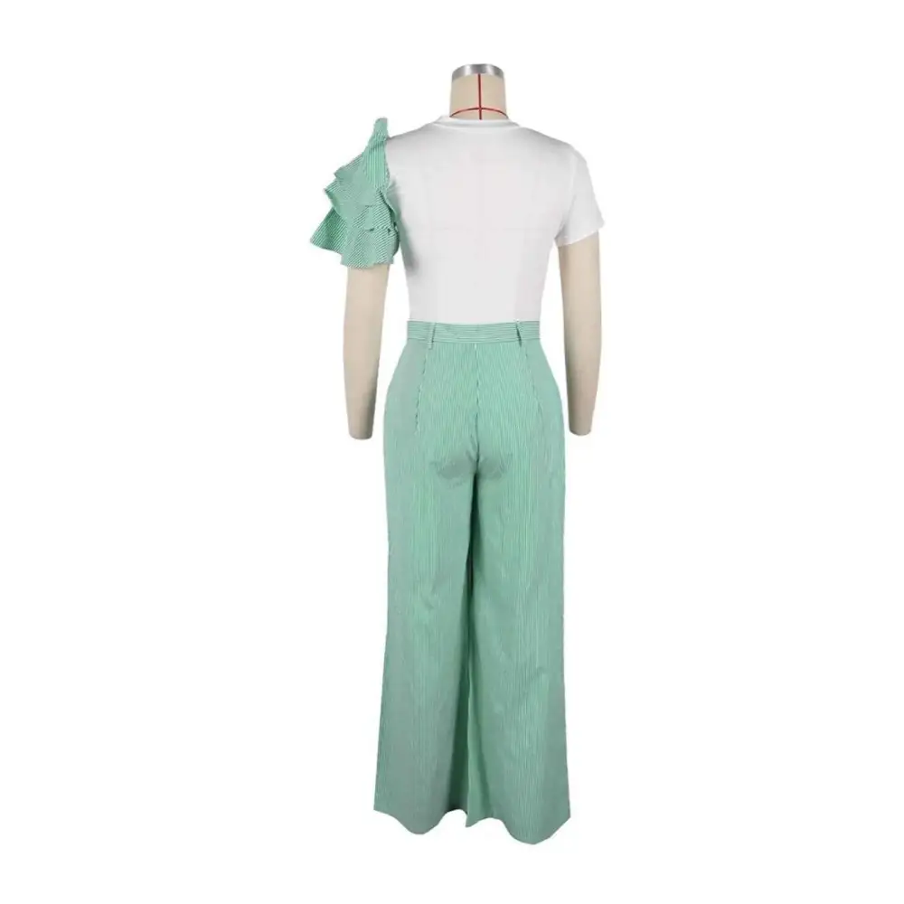 Everyday Crew-neck Short-sleeved Striped Wide-leg Pants Palazzo Set