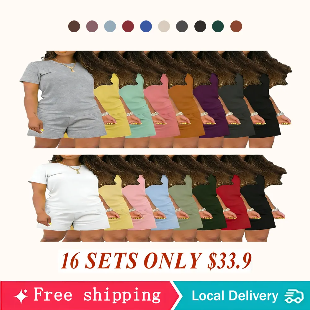 Women's Summer Casual Set, Regular Fit Short Sleeve Top & Shorts, Plain Color Women's