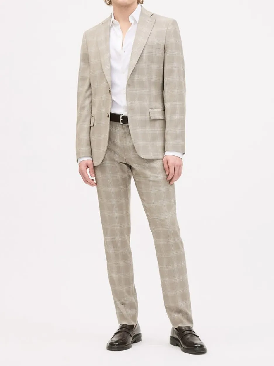 Light Gray Plaid Single Breasted Suit Blazer