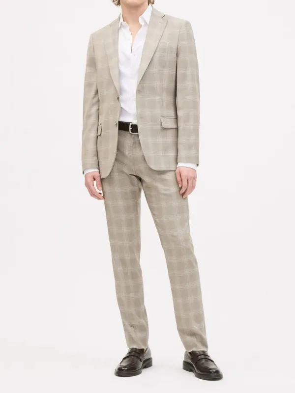 Light Gray Plaid Single Breasted Suit Blazer