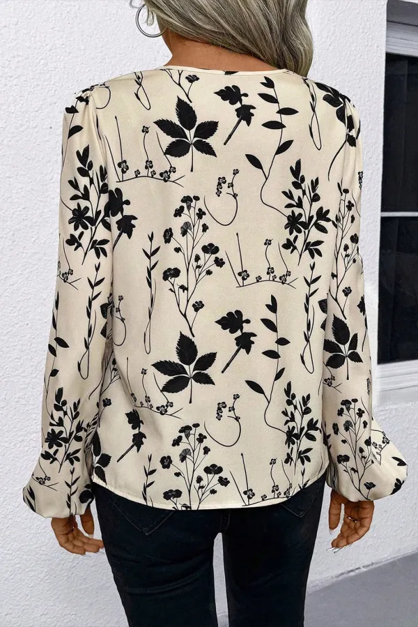 Floral Long Sleeve Split Neck Blouse