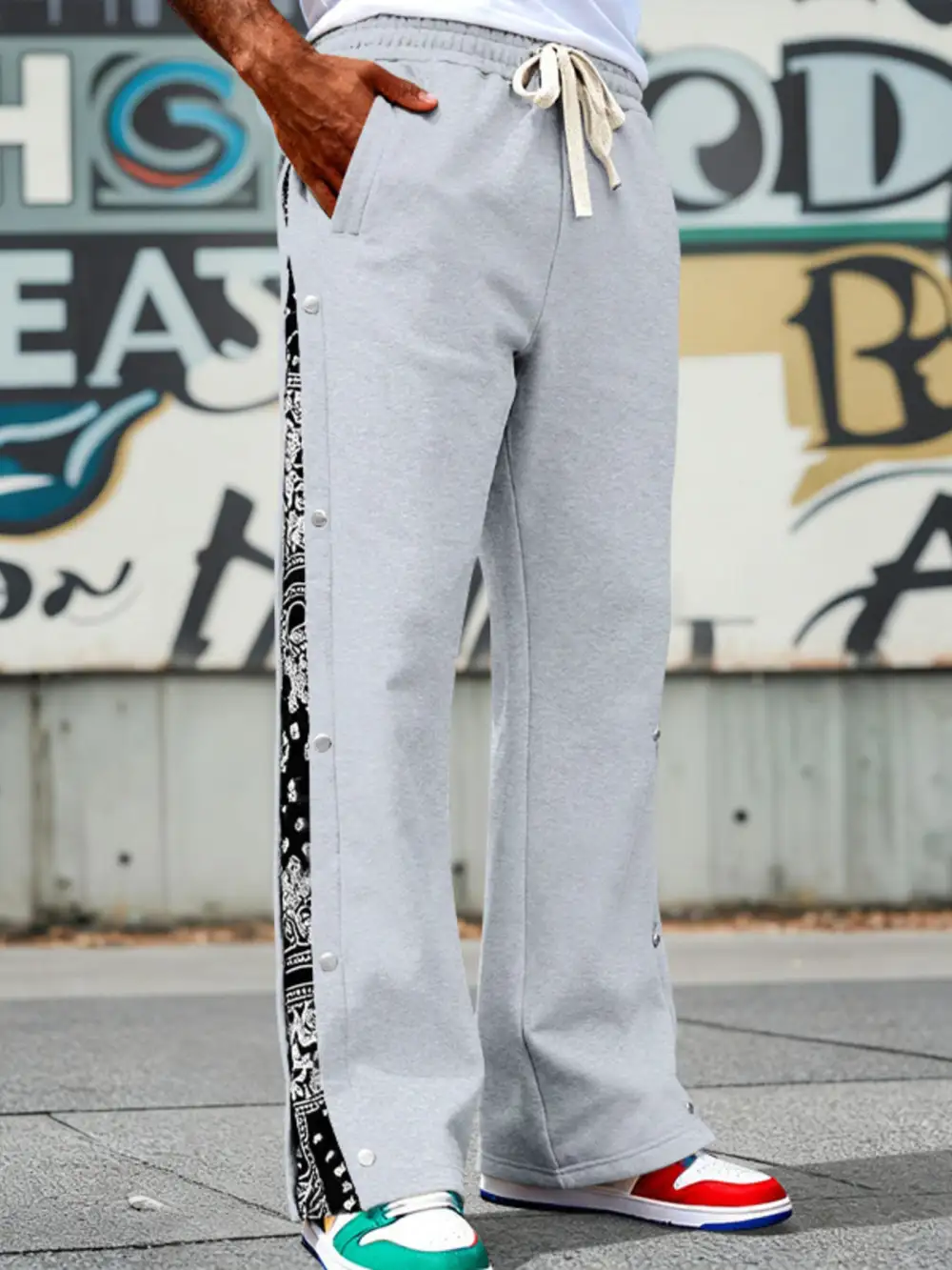 Men's Full Size Side Snap Wide Leg Pants