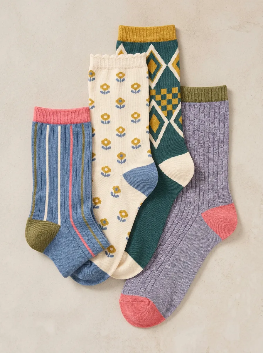 Easy-Wear Floral Argyle Edit Women's Four Pair Socks