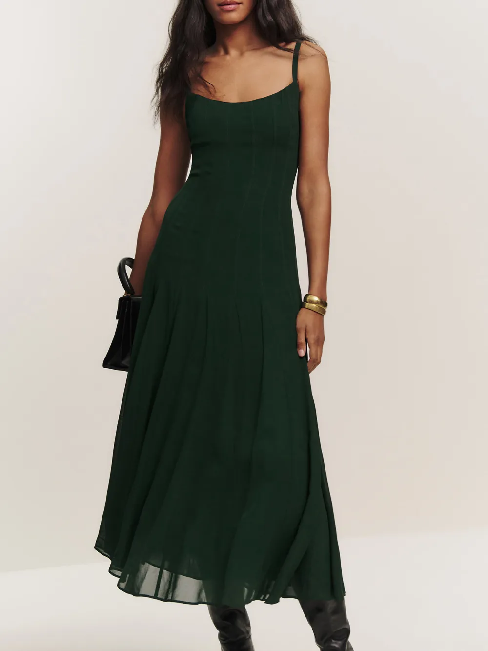 Square Neck Sleeveless A Line Midi Dress
