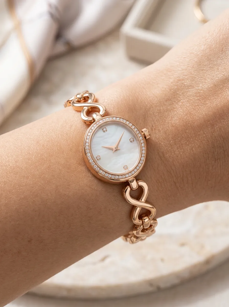 Classic Rose Gold Infinity Link Mother-of-pearl Watch
