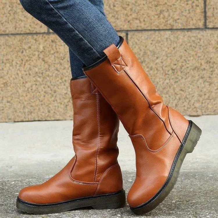 Round Toe Mid-Calf Boots