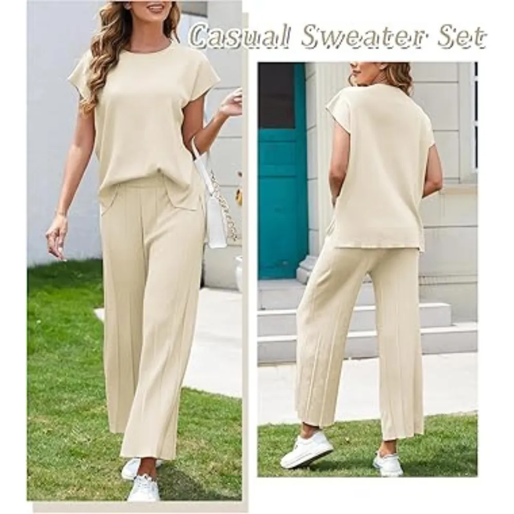Women's Sweater Set 2 Piece Lounge Set Knit Pullover Tops Vest Pants Outfits