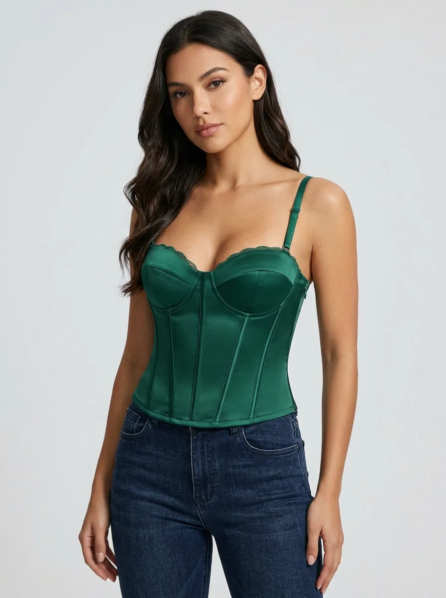 Lace-Trim Satin-Style Women's Corset Top