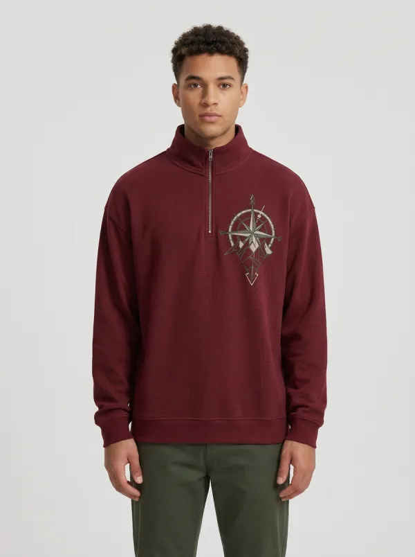 Men's Outdoor Compass Graphic Quarter-Zip-Neck Sweatshirt