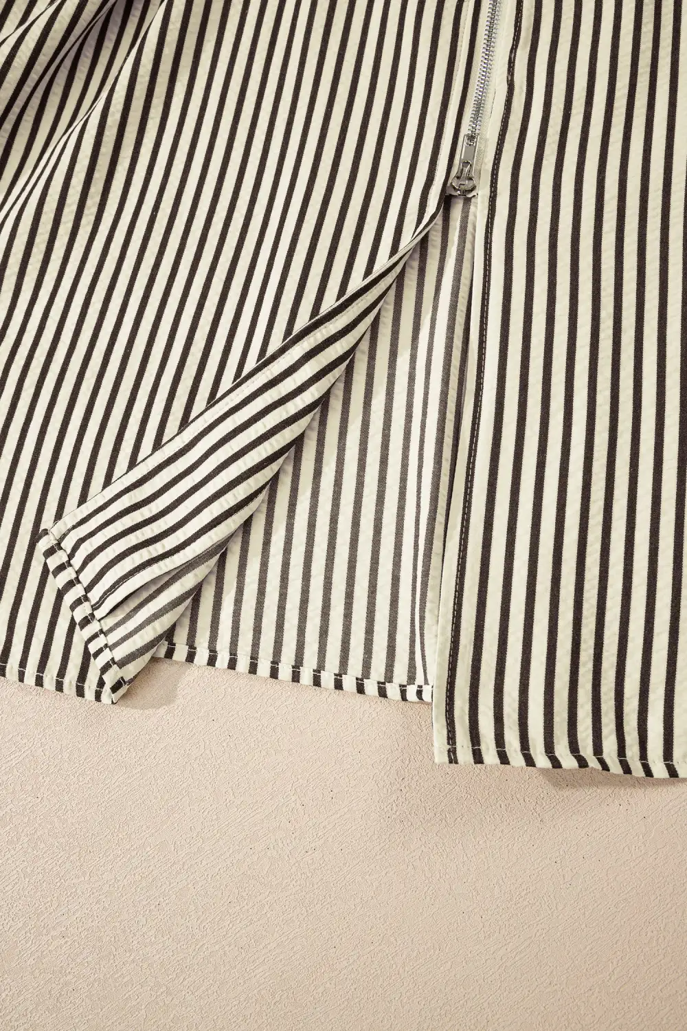 Balanced Detail Striped V Neck Zip Front Midi Dress
