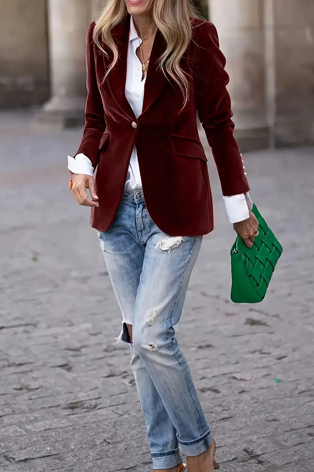 Modern Single-Button Lapel-Collar Blazer