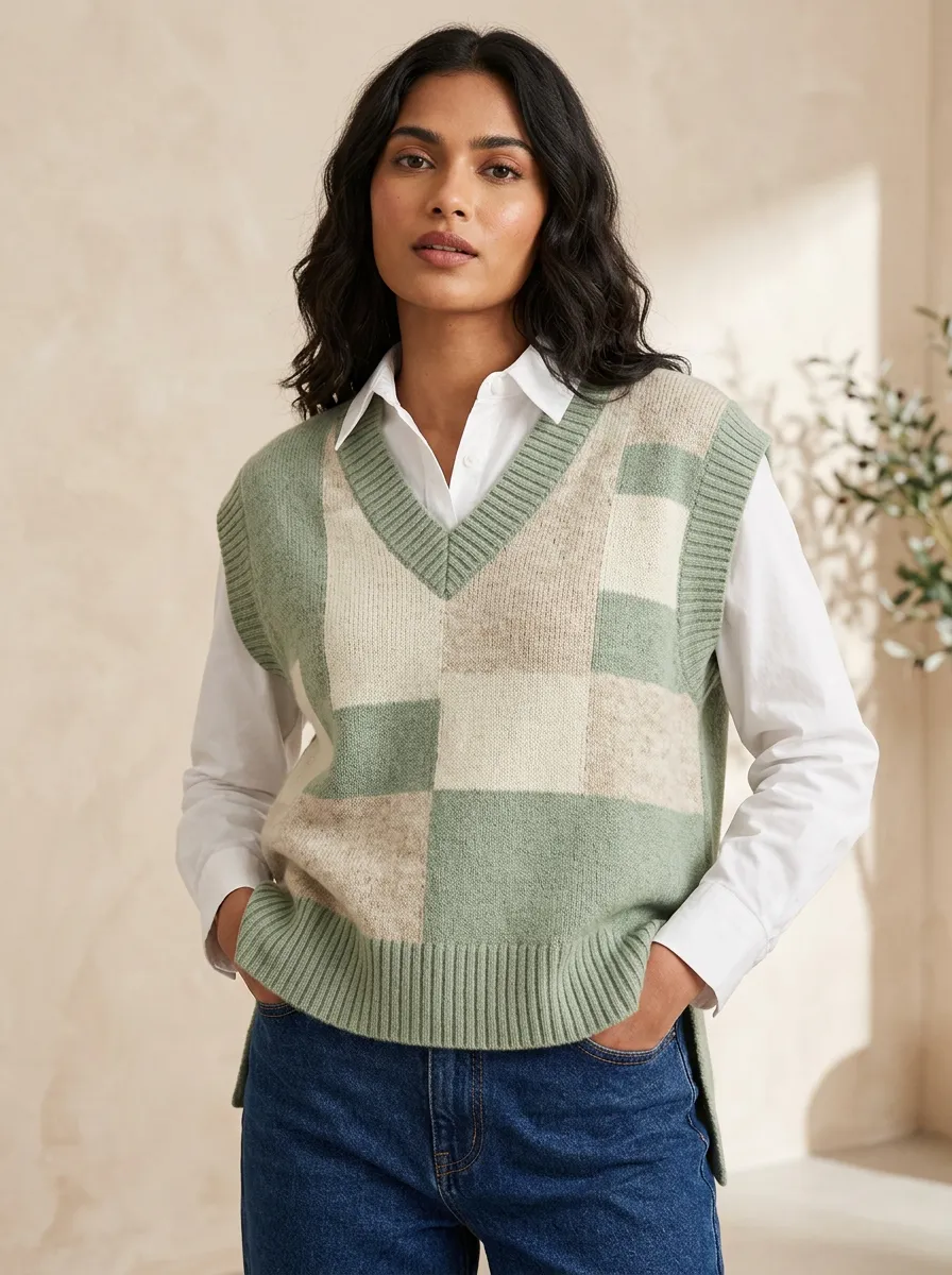 Preppy Checkered Sweater Vest