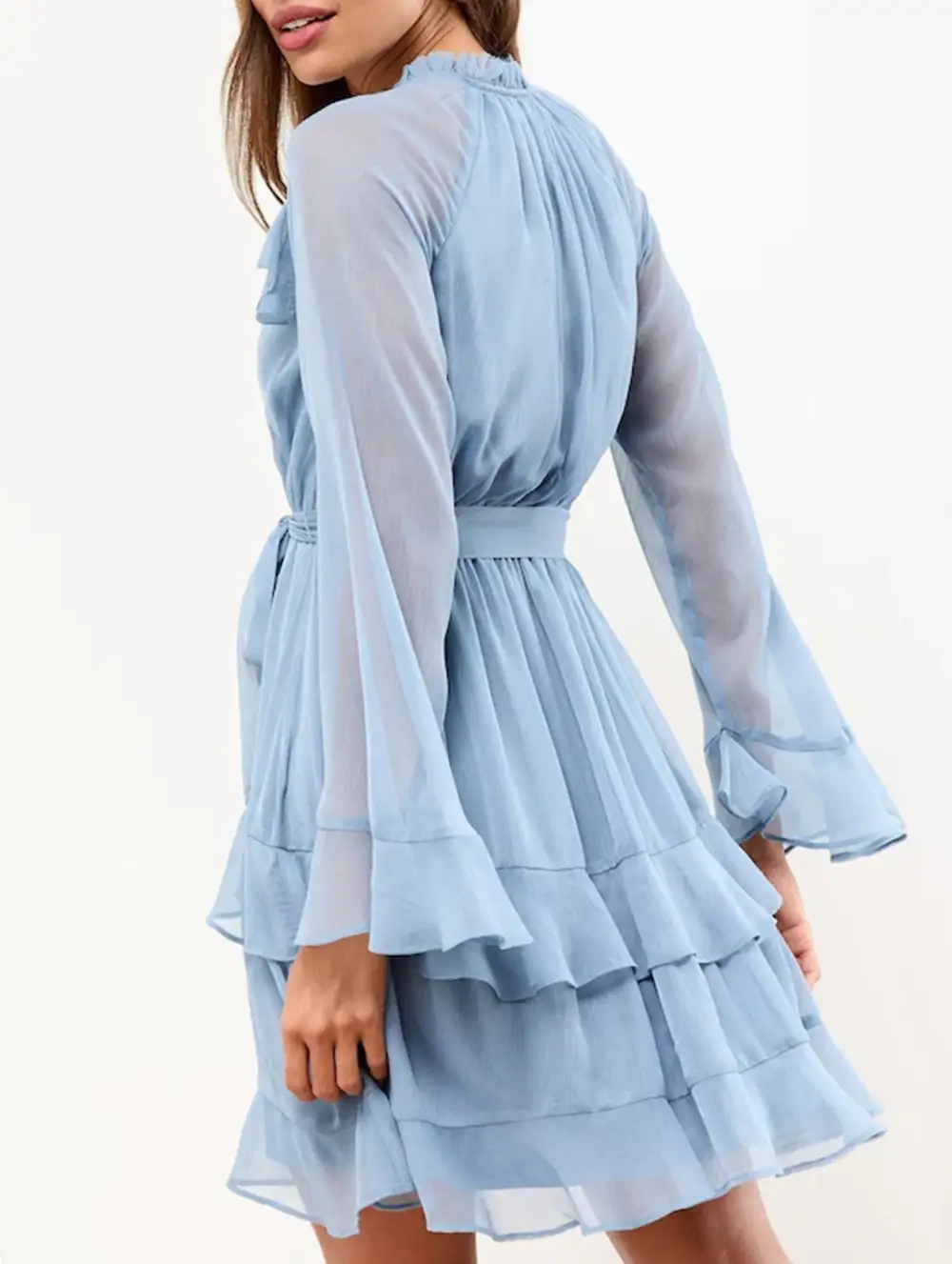 V-Neck Ruffle Bell Sleeve Slim Dress