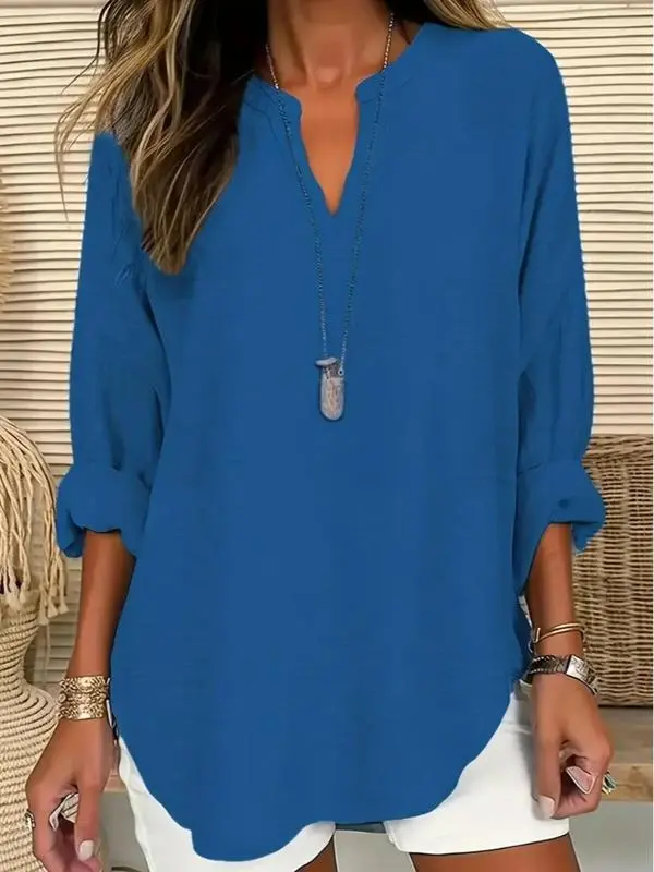 Women's Plain Notched Neck Drop Shoulder Blouse